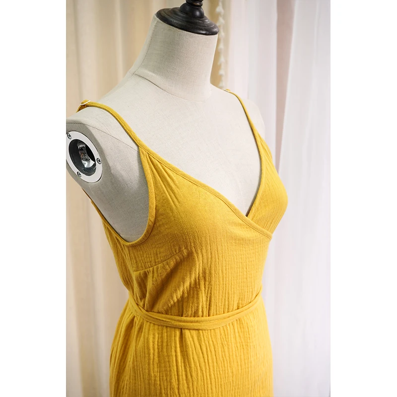 Summer 100% Cotton Muslin Women'S Dress V-Neck Tie-Up Sexy Sleeveless Bandage Long Maxi Dresses Party Holiday Vestido