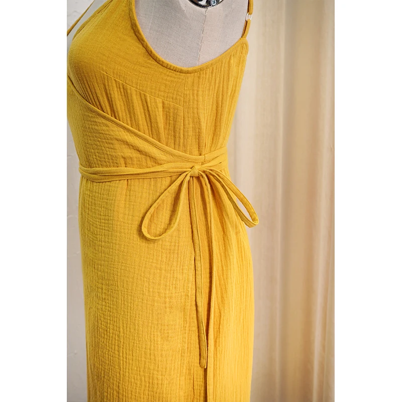 Summer 100% Cotton Muslin Women'S Dress V-Neck Tie-Up Sexy Sleeveless Bandage Long Maxi Dresses Party Holiday Vestido