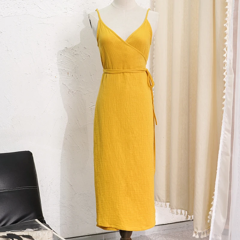 Original 100% Cotton Dresses For Women 2024 Sexy V-Neck Adkustable Strap Patchwork Bandage Chic And Elegant Woman Summer Dress