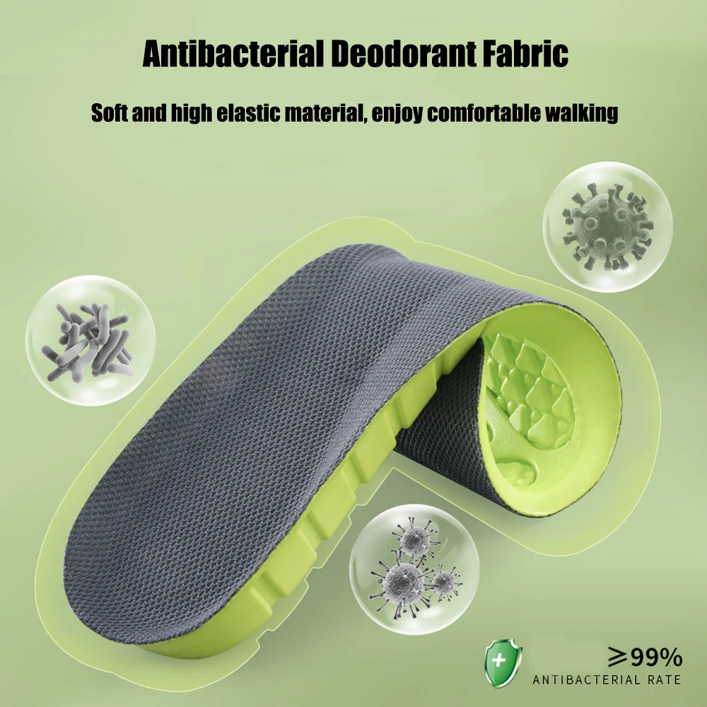 Memory Foam Sports Insoles for Shoes Men Women Sneakers Deodorant Shock Absorption Height Increase Insoles For Feet Arch Support