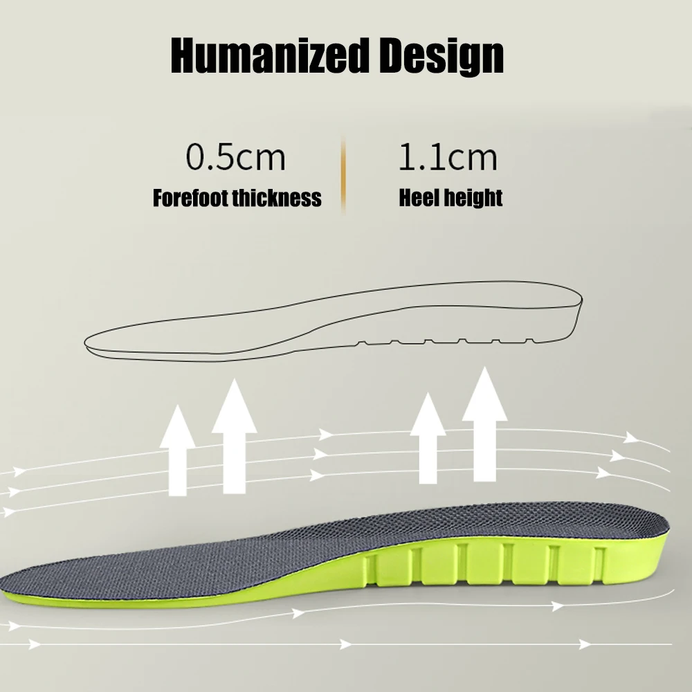 Memory Foam Sports Insoles for Shoes Men Women Sneakers Deodorant Shock Absorption Height Increase Insoles For Feet Arch Support