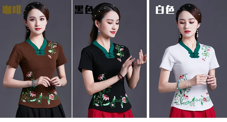 UHYTGF Vintage Women's 6XLOversized T-Shirt Fashion Embroidered V-neck Short Sleeve Summer Clothes Slim Female Tops T-Shirt 1451