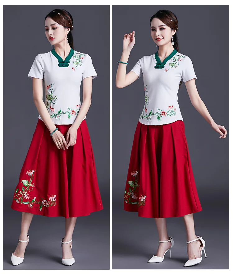 UHYTGF Vintage Women's 6XLOversized T-Shirt Fashion Embroidered V-neck Short Sleeve Summer Clothes Slim Female Tops T-Shirt 1451