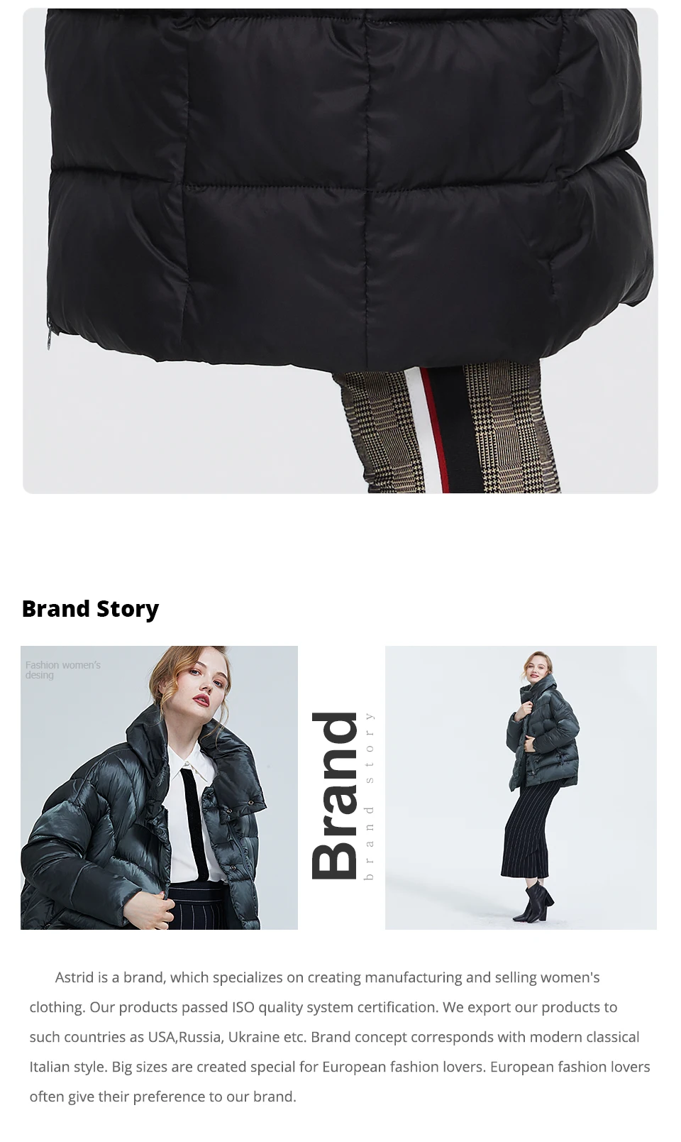 Astrid Winter Women's coat women parka long warm fashion black quilted jacket with natural fur collar female clothing ZR-7266