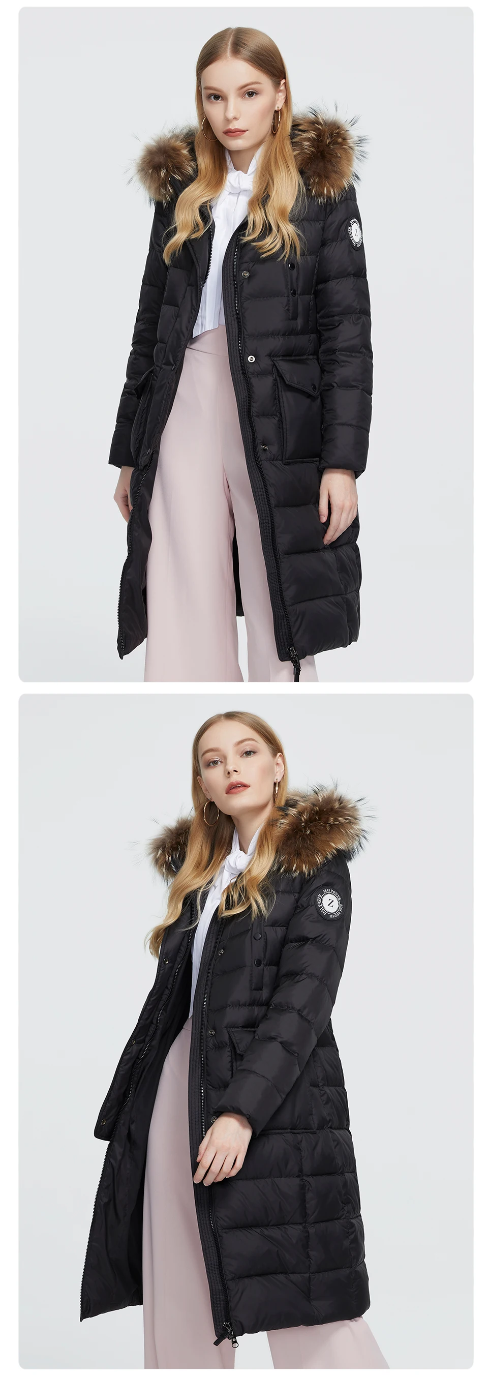 Astrid Winter Women's coat women parka long warm fashion black quilted jacket with natural fur collar female clothing ZR-7266