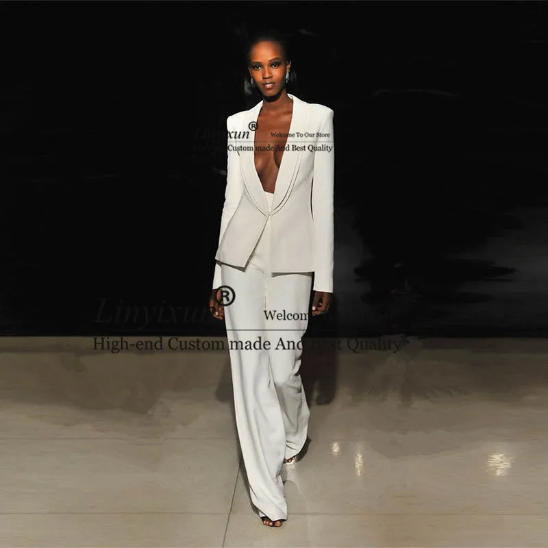 Jacket+Pants Ivory Women Business Suits Blazer Female Office Uniform 2 Piece Set Customized Formal Trouser Suit Womens Tuxedo