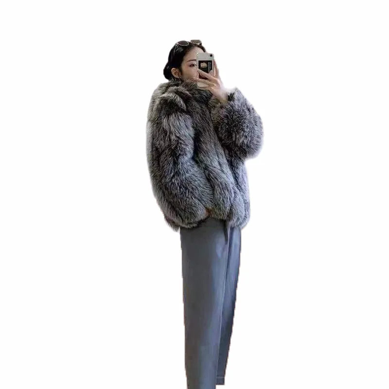 FANPUGUIZHEN-Faux Fox Fur Coat for Women, Thick Overcoat, Fake Fur Jacket, Fashion Mink Outwear, Winter