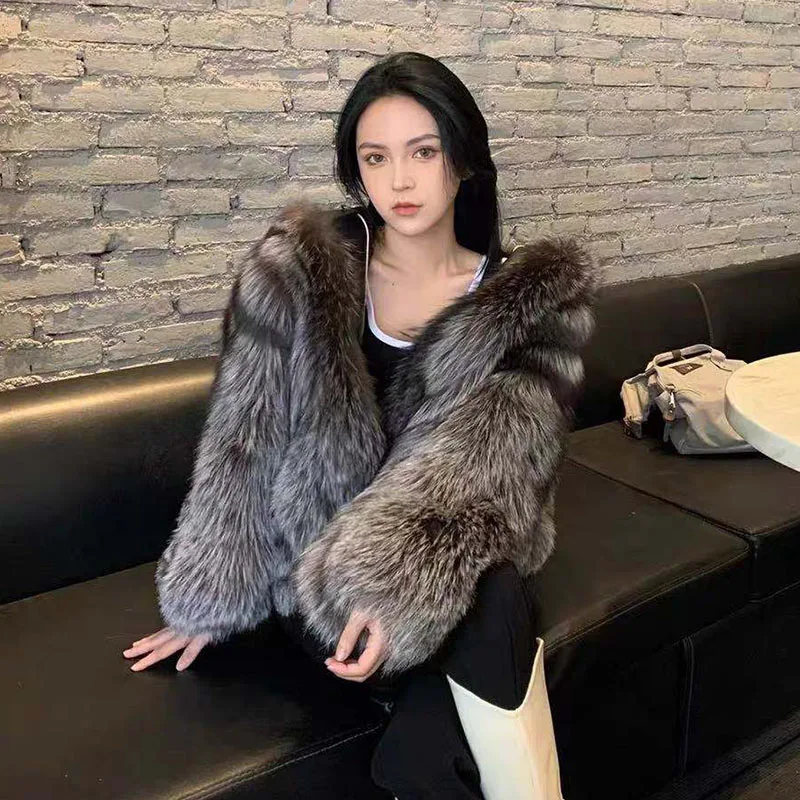 FANPUGUIZHEN-Faux Fox Fur Coat for Women, Thick Overcoat, Fake Fur Jacket, Fashion Mink Outwear, Winter