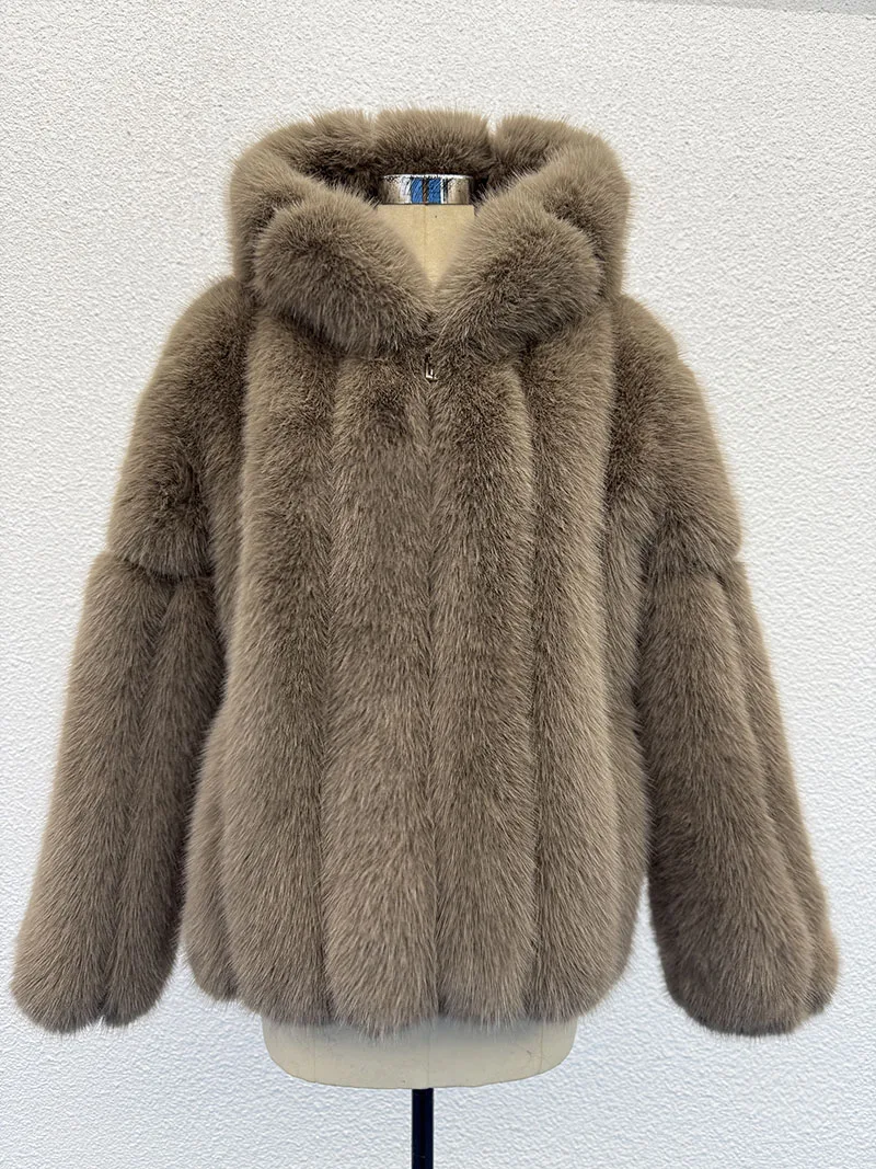 FANPUGUIZHEN-Faux Fox Fur Coat for Women, Thick Overcoat, Fake Fur Jacket, Fashion Mink Outwear, Winter