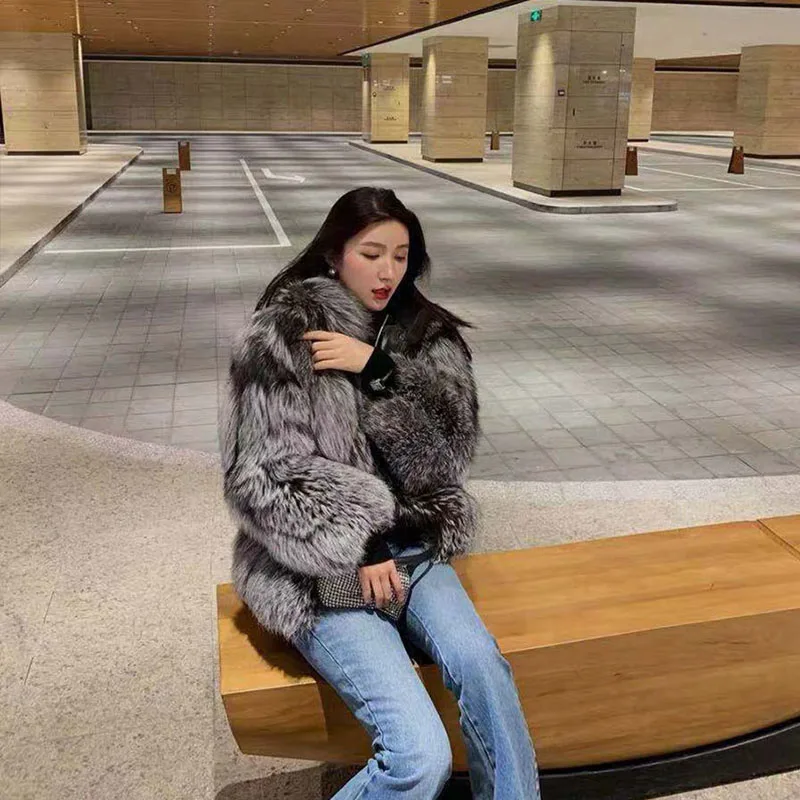 FANPUGUIZHEN-Faux Fox Fur Coat for Women, Thick Overcoat, Fake Fur Jacket, Fashion Mink Outwear, Winter