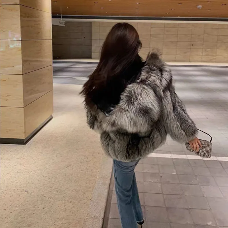 FANPUGUIZHEN-Faux Fox Fur Coat for Women, Thick Overcoat, Fake Fur Jacket, Fashion Mink Outwear, Winter
