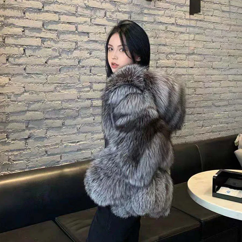 FANPUGUIZHEN-Faux Fox Fur Coat for Women, Thick Overcoat, Fake Fur Jacket, Fashion Mink Outwear, Winter