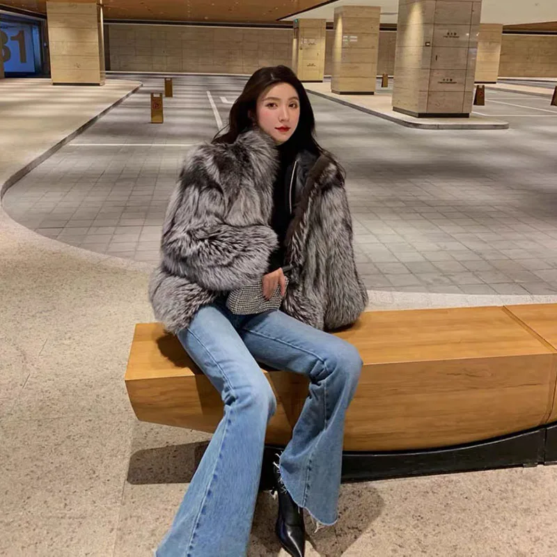FANPUGUIZHEN-Faux Fox Fur Coat for Women, Thick Overcoat, Fake Fur Jacket, Fashion Mink Outwear, Winter
