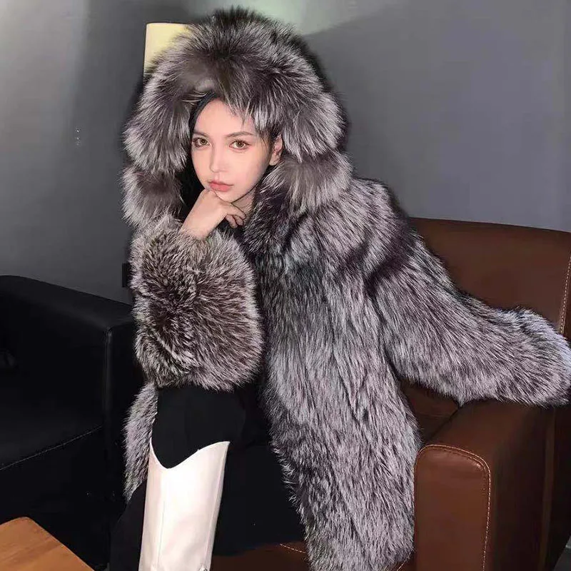 FANPUGUIZHEN-Faux Fox Fur Coat for Women, Thick Overcoat, Fake Fur Jacket, Fashion Mink Outwear, Winter