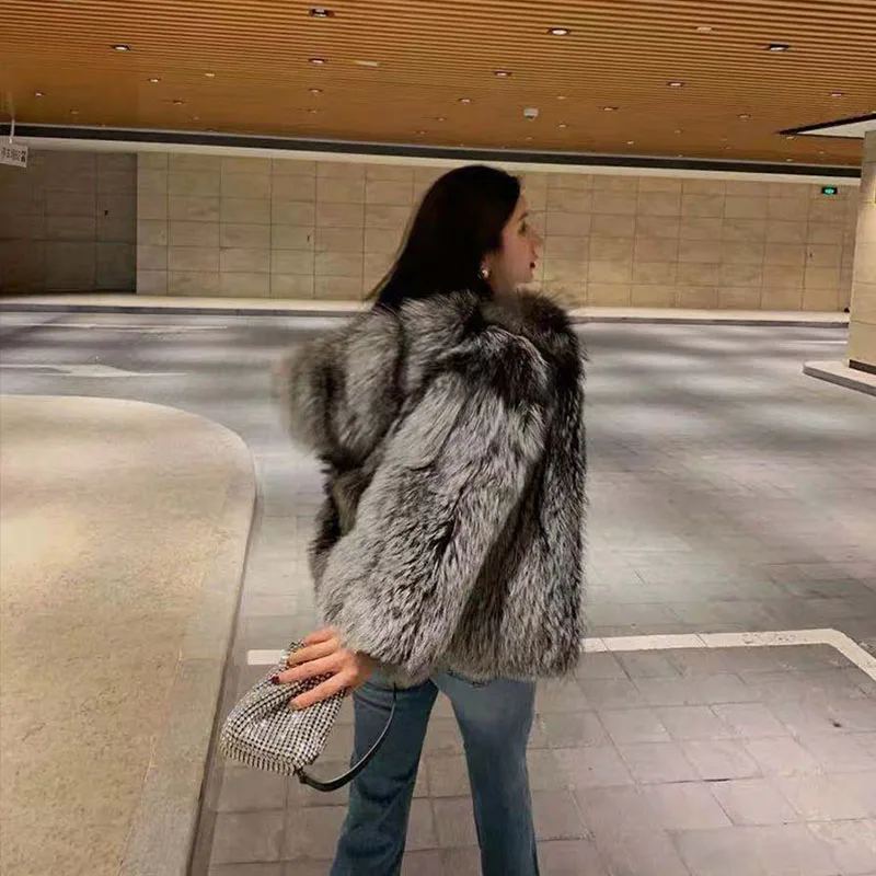 FANPUGUIZHEN-Faux Fox Fur Coat for Women, Thick Overcoat, Fake Fur Jacket, Fashion Mink Outwear, Winter