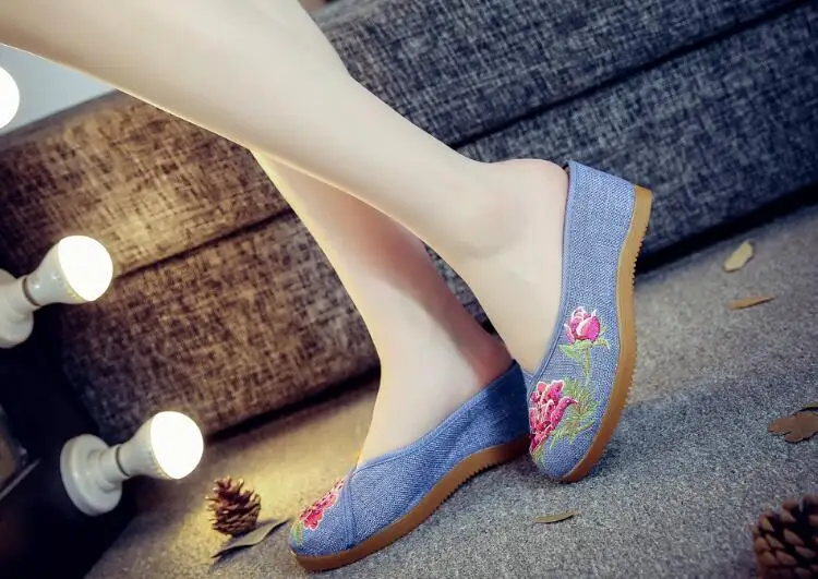 Women Canvas Embroider Wedges Slippers Ladies Vintage Summer Shoe Backless Closed toe Sandals for Girls Retro Slides Beach Shoes