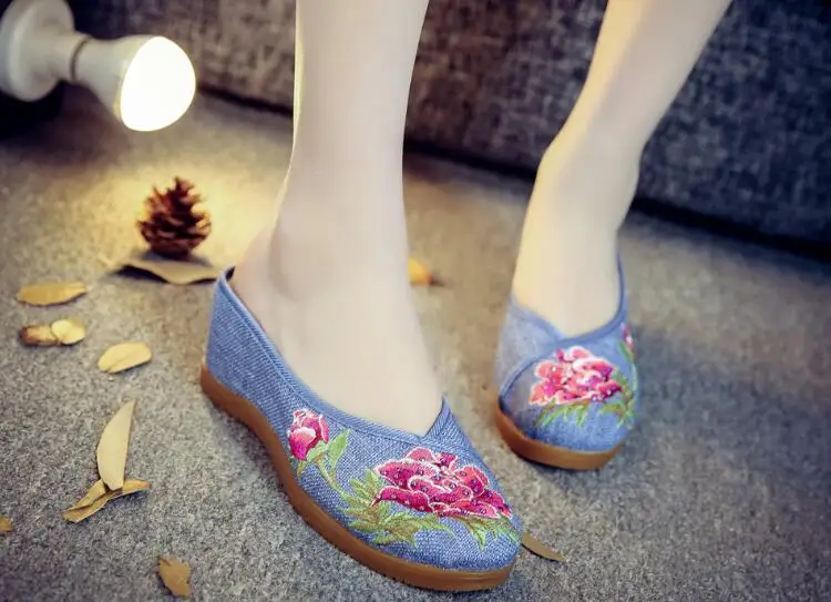 Women Canvas Embroider Wedges Slippers Ladies Vintage Summer Shoe Backless Closed toe Sandals for Girls Retro Slides Beach Shoes