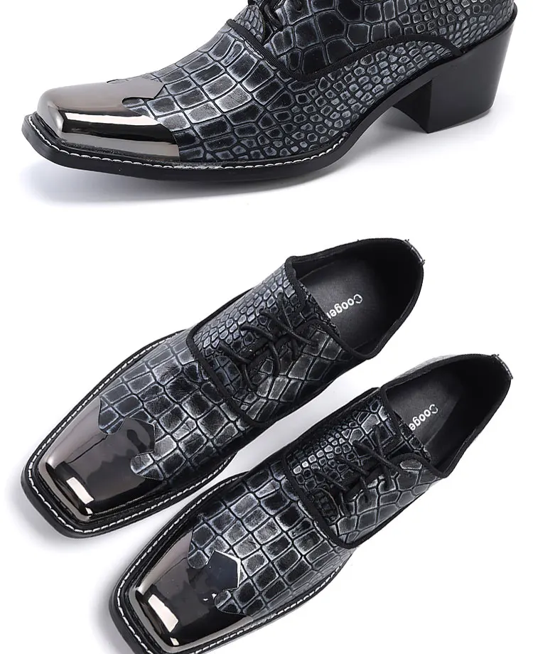 Men's Genuine Leather High‑Heel Height‑Increase Dress Shoes Luxury Business Casual Footwear For Spring Banquet Social Wedding Oc