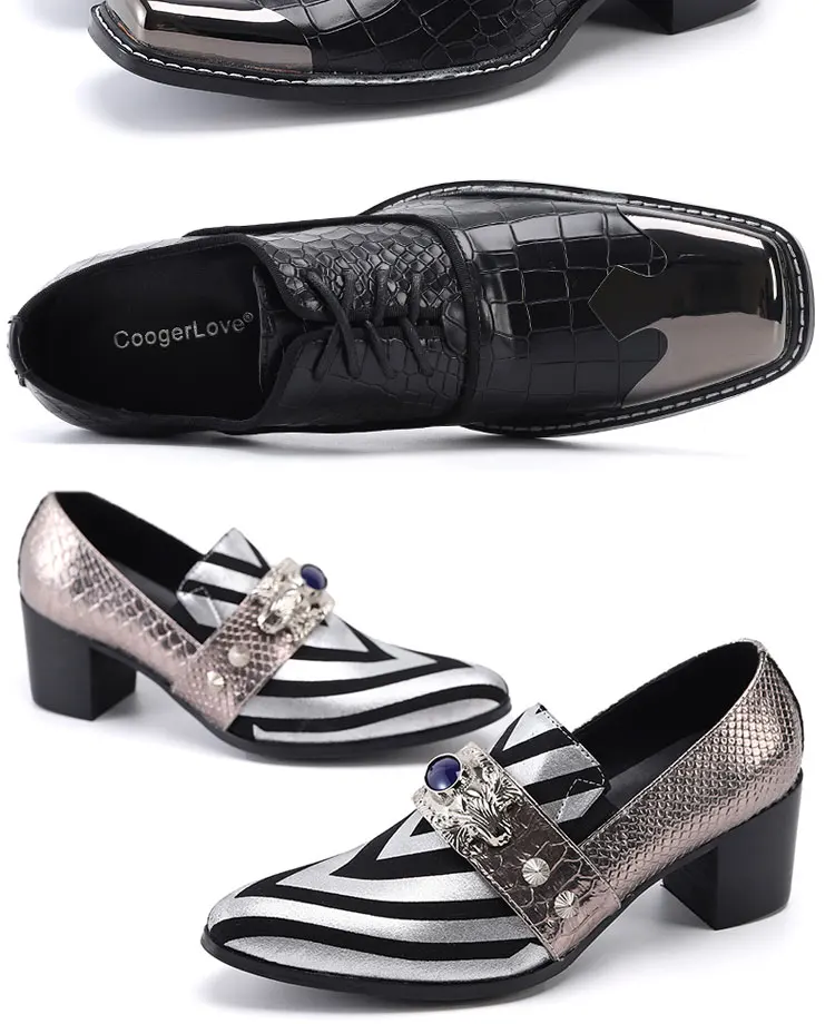 Men's Genuine Leather High‑Heel Height‑Increase Dress Shoes Luxury Business Casual Footwear For Spring Banquet Social Wedding Oc