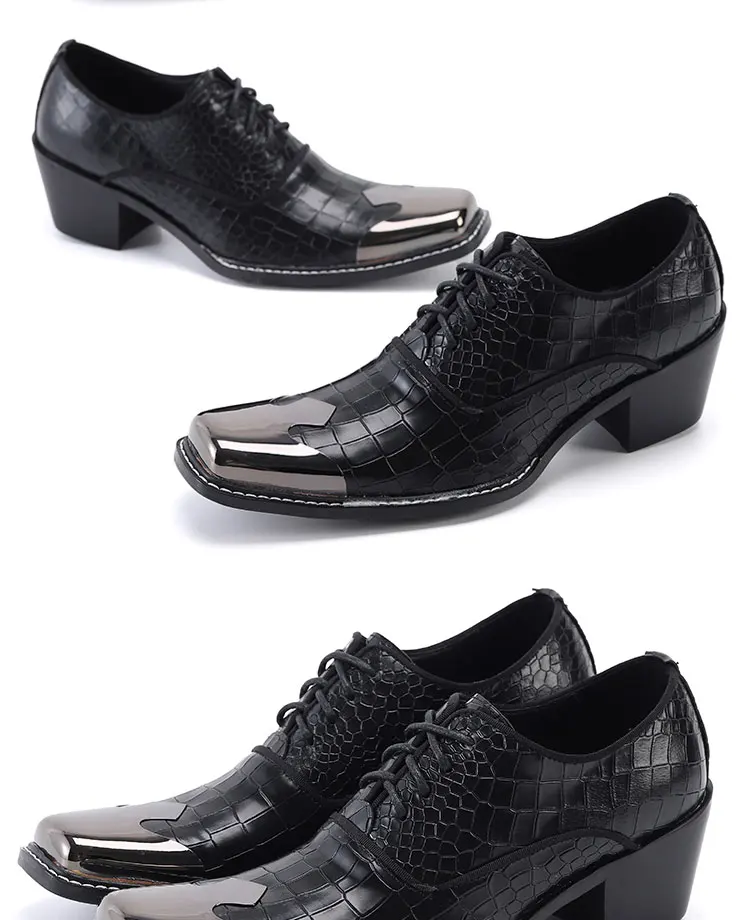 Men's Genuine Leather High‑Heel Height‑Increase Dress Shoes Luxury Business Casual Footwear For Spring Banquet Social Wedding Oc