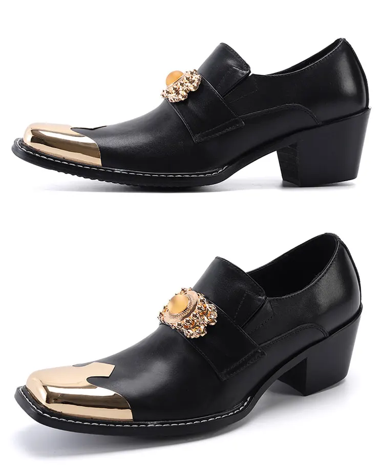 Men's Genuine Leather High‑Heel Height‑Increase Dress Shoes Luxury Business Casual Footwear For Spring Banquet Social Wedding Oc