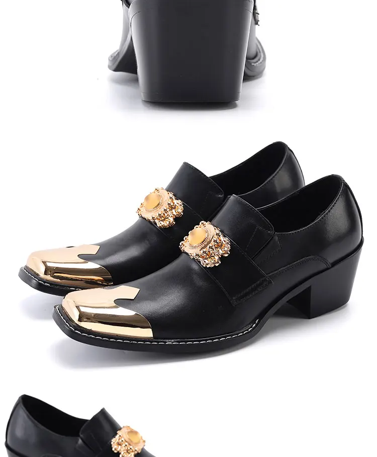 Men's Genuine Leather High‑Heel Height‑Increase Dress Shoes Luxury Business Casual Footwear For Spring Banquet Social Wedding Oc