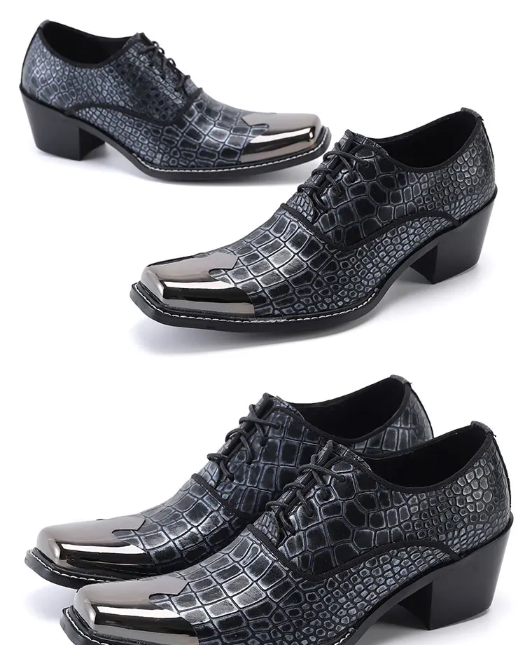 Men's Genuine Leather High‑Heel Height‑Increase Dress Shoes Luxury Business Casual Footwear For Spring Banquet Social Wedding Oc