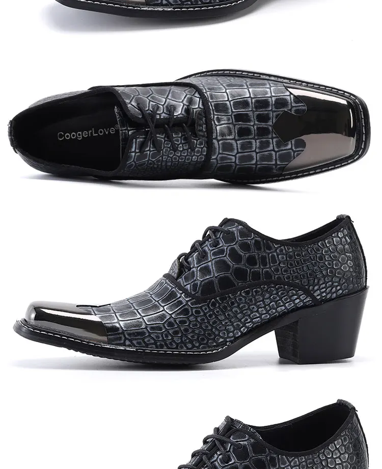 Men's Genuine Leather High‑Heel Height‑Increase Dress Shoes Luxury Business Casual Footwear For Spring Banquet Social Wedding Oc
