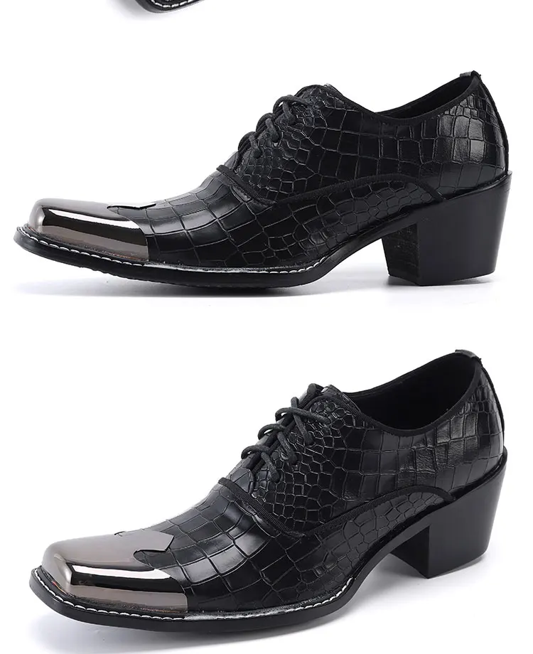 Men's Genuine Leather High‑Heel Height‑Increase Dress Shoes Luxury Business Casual Footwear For Spring Banquet Social Wedding Oc