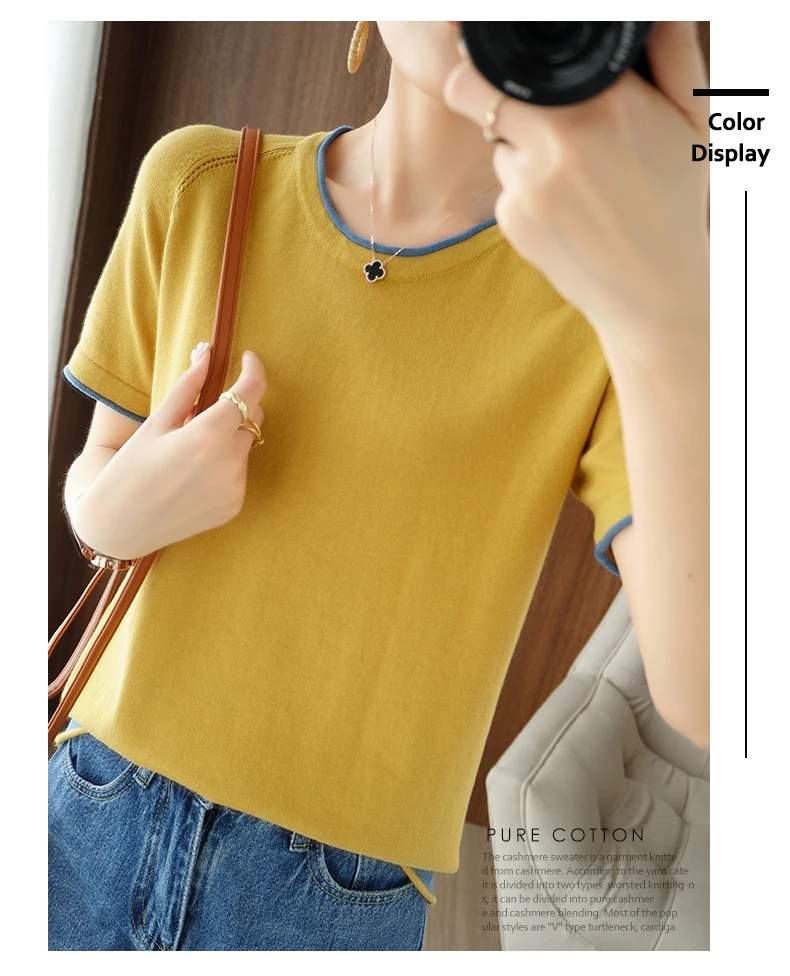 T-shirt women 2022 new round neck sweater casual top women tees slim Korean pullover large size cotton short sleeve hot sale