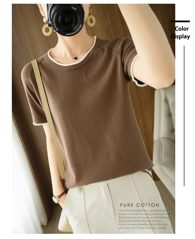 T-shirt women 2022 new round neck sweater casual top women tees slim Korean pullover large size cotton short sleeve hot sale