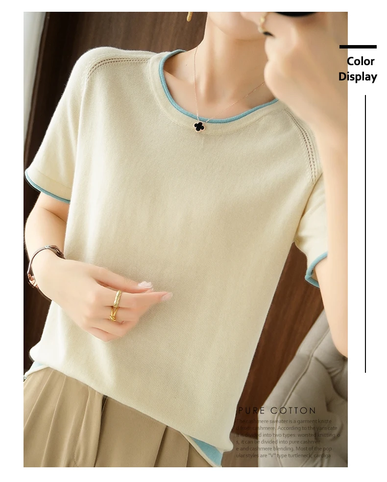 T-shirt women 2022 new round neck sweater casual top women tees slim Korean pullover large size cotton short sleeve hot sale