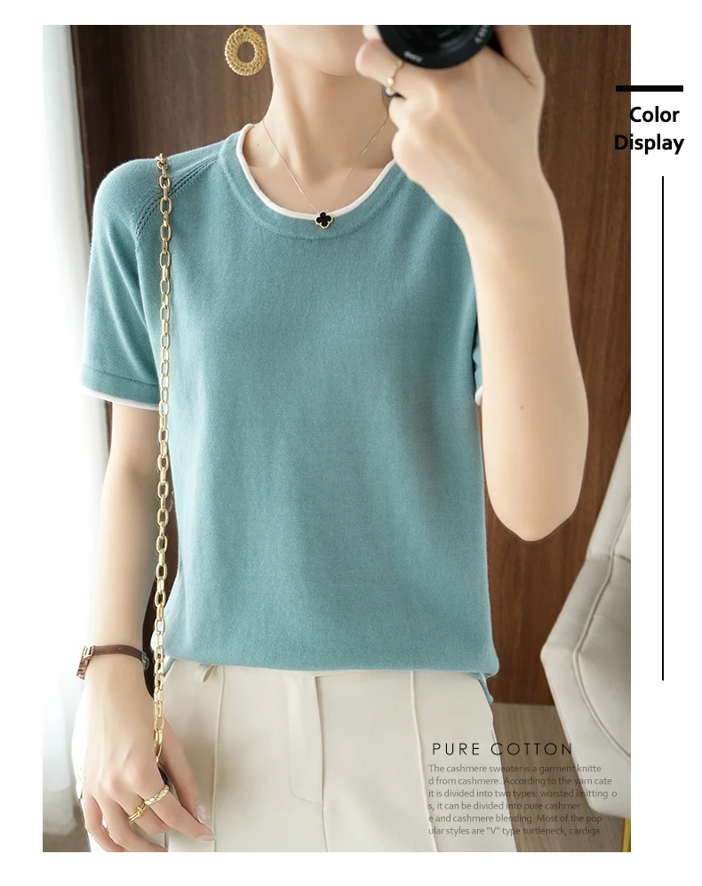 T-shirt women 2022 new round neck sweater casual top women tees slim Korean pullover large size cotton short sleeve hot sale