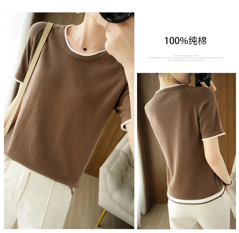 T-shirt women 2022 new round neck sweater casual top women tees slim Korean pullover large size cotton short sleeve hot sale