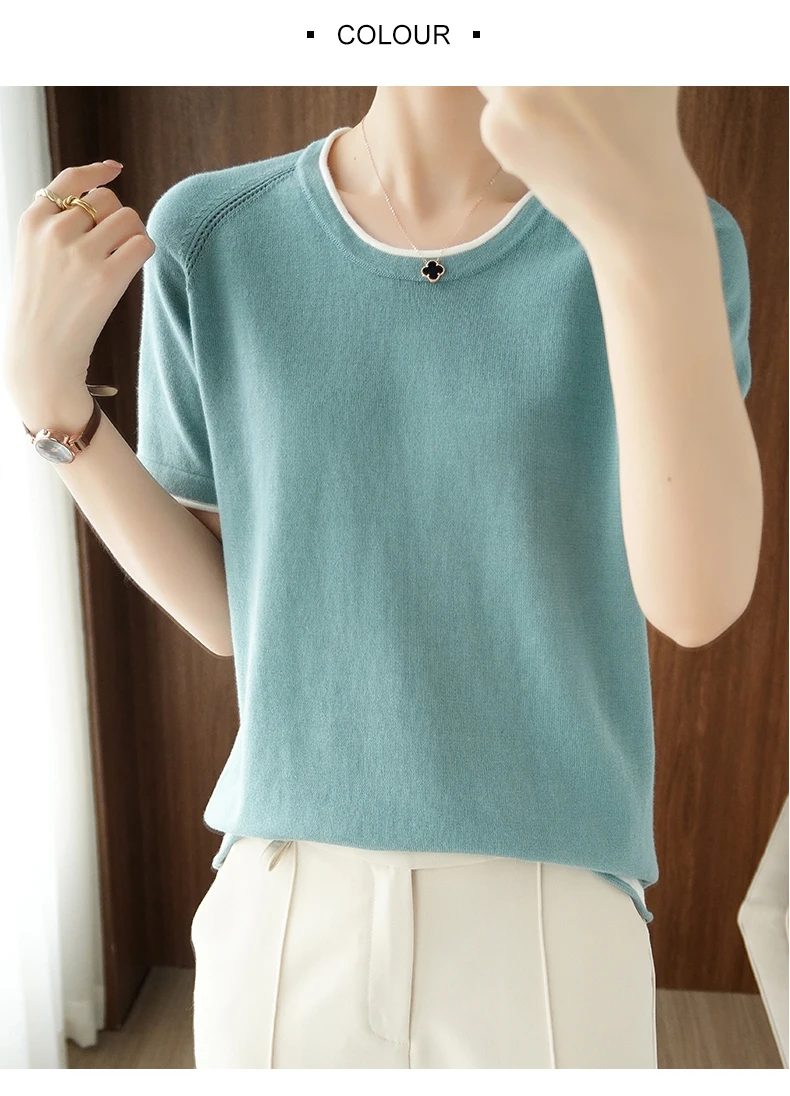 T-shirt women 2022 new round neck sweater casual top women tees slim Korean pullover large size cotton short sleeve hot sale