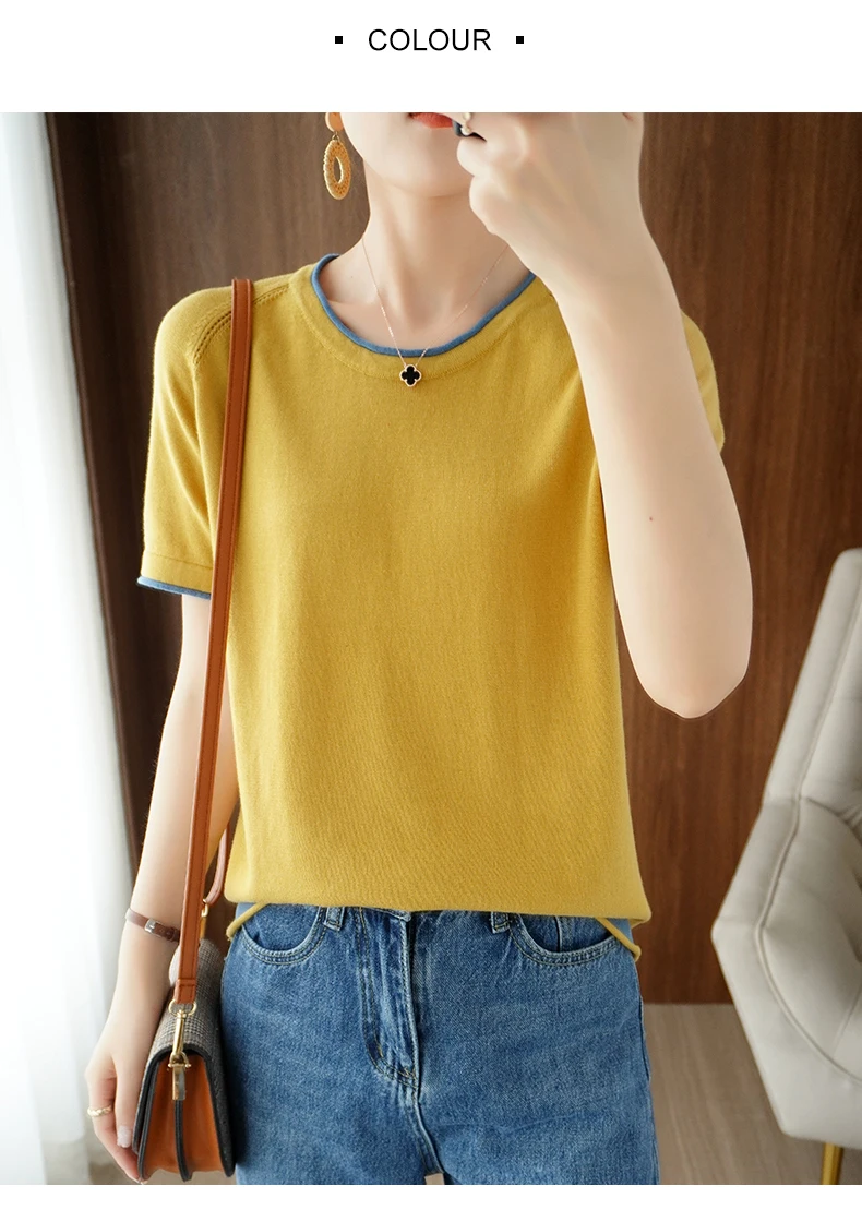 T-shirt women 2022 new round neck sweater casual top women tees slim Korean pullover large size cotton short sleeve hot sale