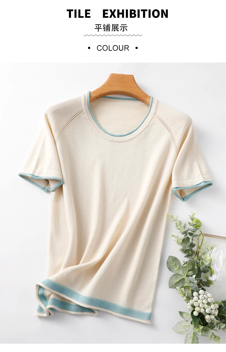 T-shirt women 2022 new round neck sweater casual top women tees slim Korean pullover large size cotton short sleeve hot sale