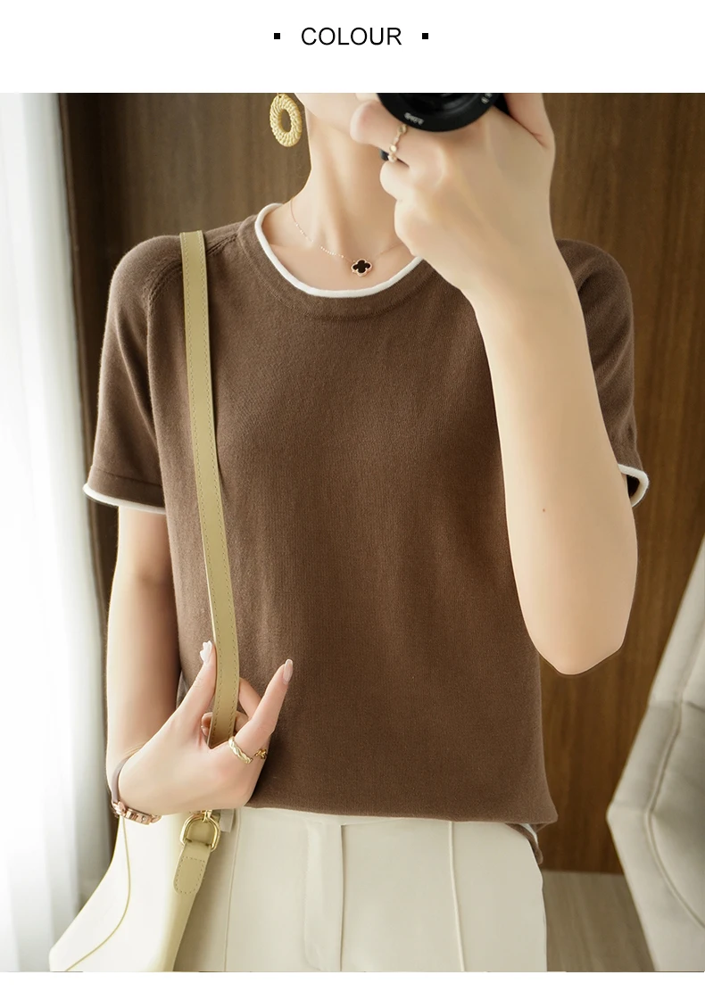 T-shirt women 2022 new round neck sweater casual top women tees slim Korean pullover large size cotton short sleeve hot sale