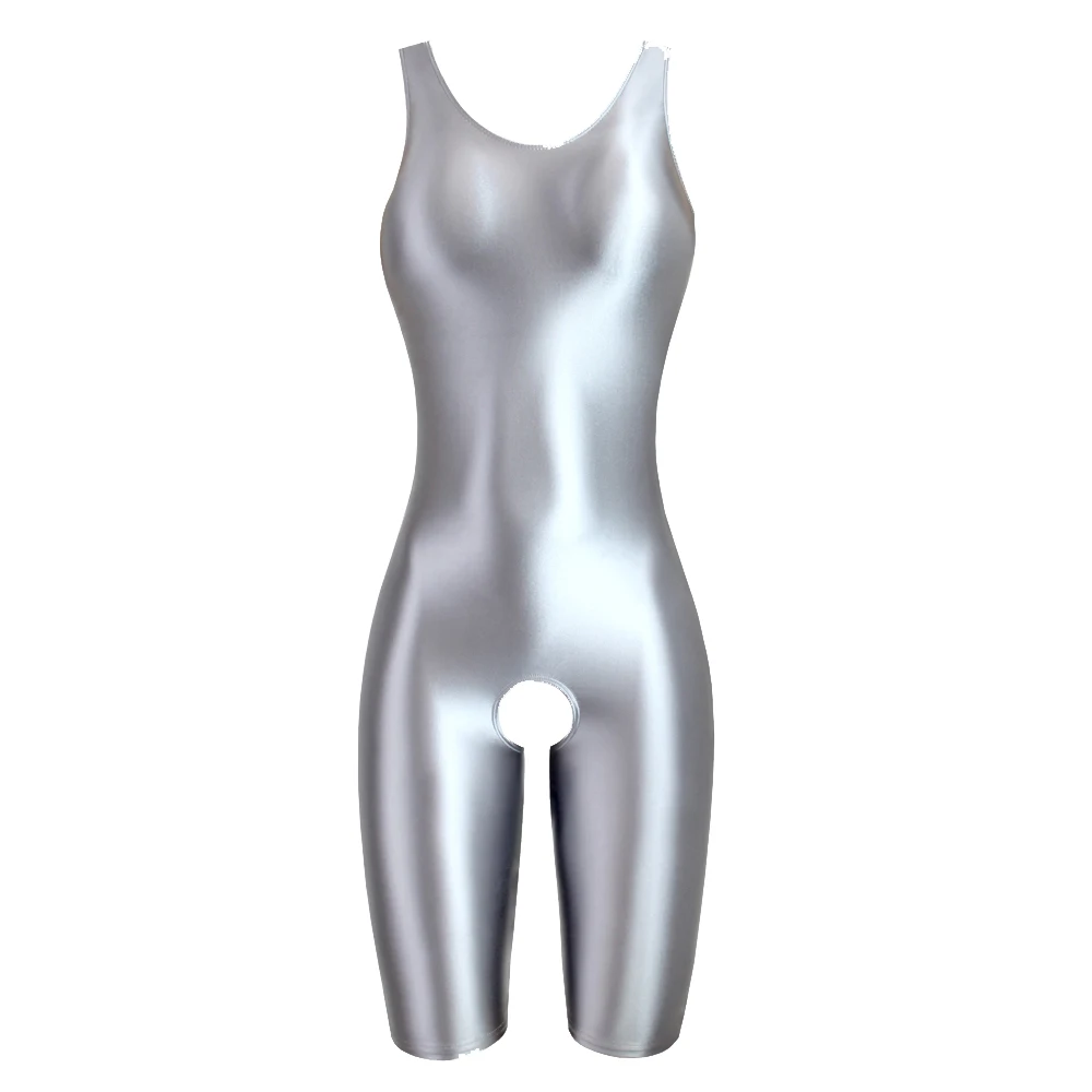 MJINM Women's Summer Sexy Glossy One-Piece Catsuit Waistcoat Jumpsuit Romper Playsuit Sports Pants Tight Fit Casual Outfit