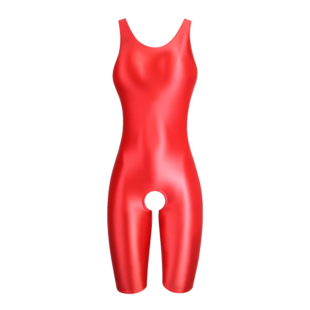 MJINM Women's Summer Sexy Glossy One-Piece Catsuit Waistcoat Jumpsuit Romper Playsuit Sports Pants Tight Fit Casual Outfit