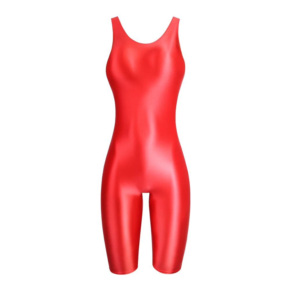 MJINM Women's Summer Sexy Glossy One-Piece Catsuit Waistcoat Jumpsuit Romper Playsuit Sports Pants Tight Fit Casual Outfit