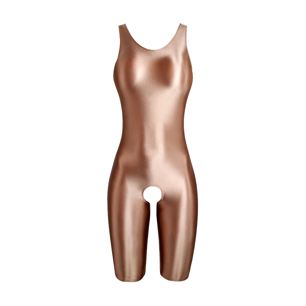MJINM Women's Summer Sexy Glossy One-Piece Catsuit Waistcoat Jumpsuit Romper Playsuit Sports Pants Tight Fit Casual Outfit