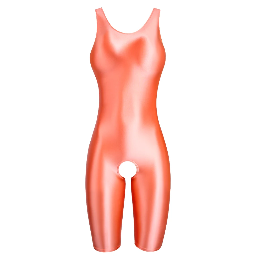 MJINM Women's Summer Sexy Glossy One-Piece Catsuit Waistcoat Jumpsuit Romper Playsuit Sports Pants Tight Fit Casual Outfit