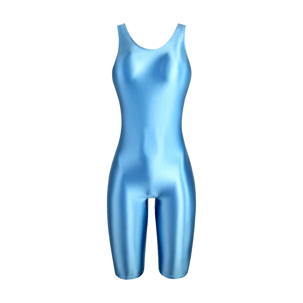 MJINM Women's Summer Sexy Glossy One-Piece Catsuit Waistcoat Jumpsuit Romper Playsuit Sports Pants Tight Fit Casual Outfit