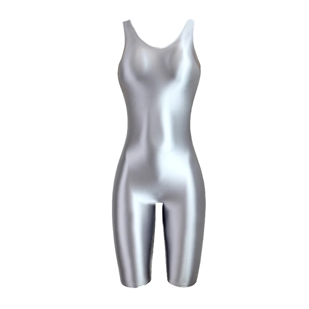 MJINM Women's Summer Sexy Glossy One-Piece Catsuit Waistcoat Jumpsuit Romper Playsuit Sports Pants Tight Fit Casual Outfit