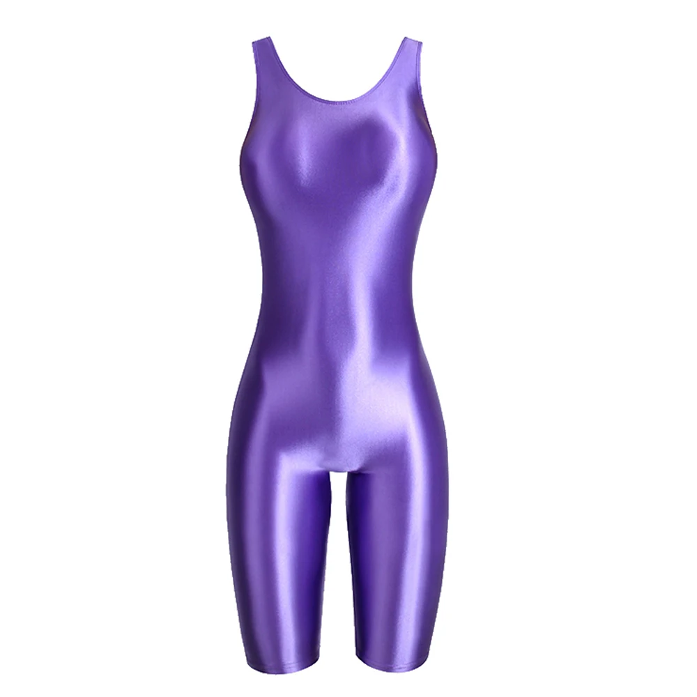 MJINM Women's Summer Sexy Glossy One-Piece Catsuit Waistcoat Jumpsuit Romper Playsuit Sports Pants Tight Fit Casual Outfit