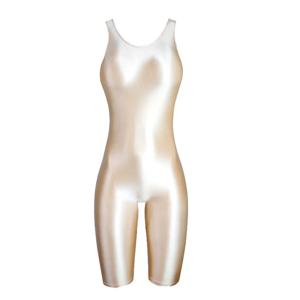 MJINM Women's Summer Sexy Glossy One-Piece Catsuit Waistcoat Jumpsuit Romper Playsuit Sports Pants Tight Fit Casual Outfit