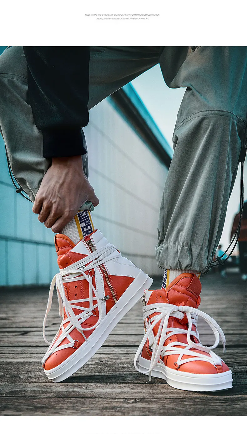 2023 High Quality Mens Casual Shoes Orange Luxury Designer Sneakers Men Lace Up High Street Fashion Trendy Men Platform Trainers
