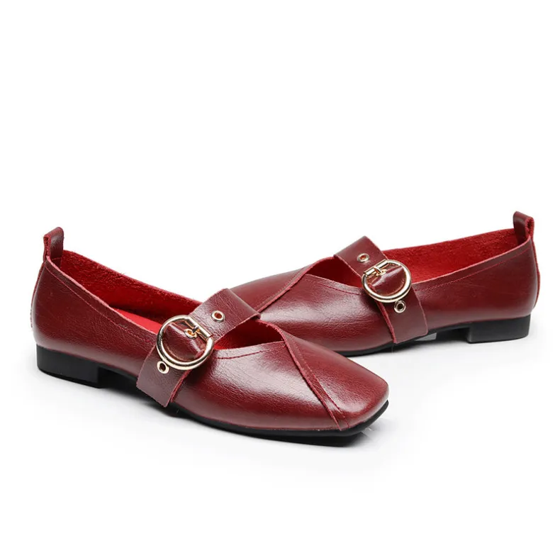 AIYUQI Casual Women Shoes 2026 Spring New Genuine Leather Mother Flat Shoes Big Size 41 42 43 Square Soft Bottom Women Shoes