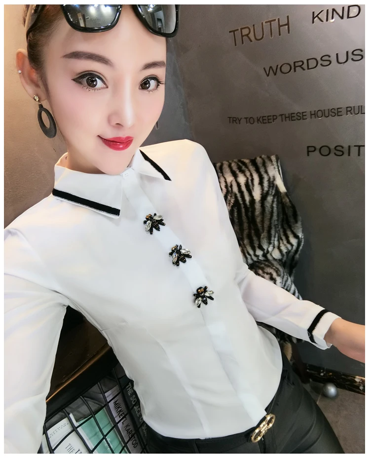 MadBlack European Clothes Lace Blouse Women Sexy Turn Down Collar Embroidery Slim Tops Long Sleeve Shirts Autumn New T38432JM